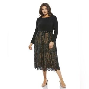 Mac Duggal 67905 NWT LONG SLEEVE MIXED MEDIA EMBELLISHED DRESS (PLUS)